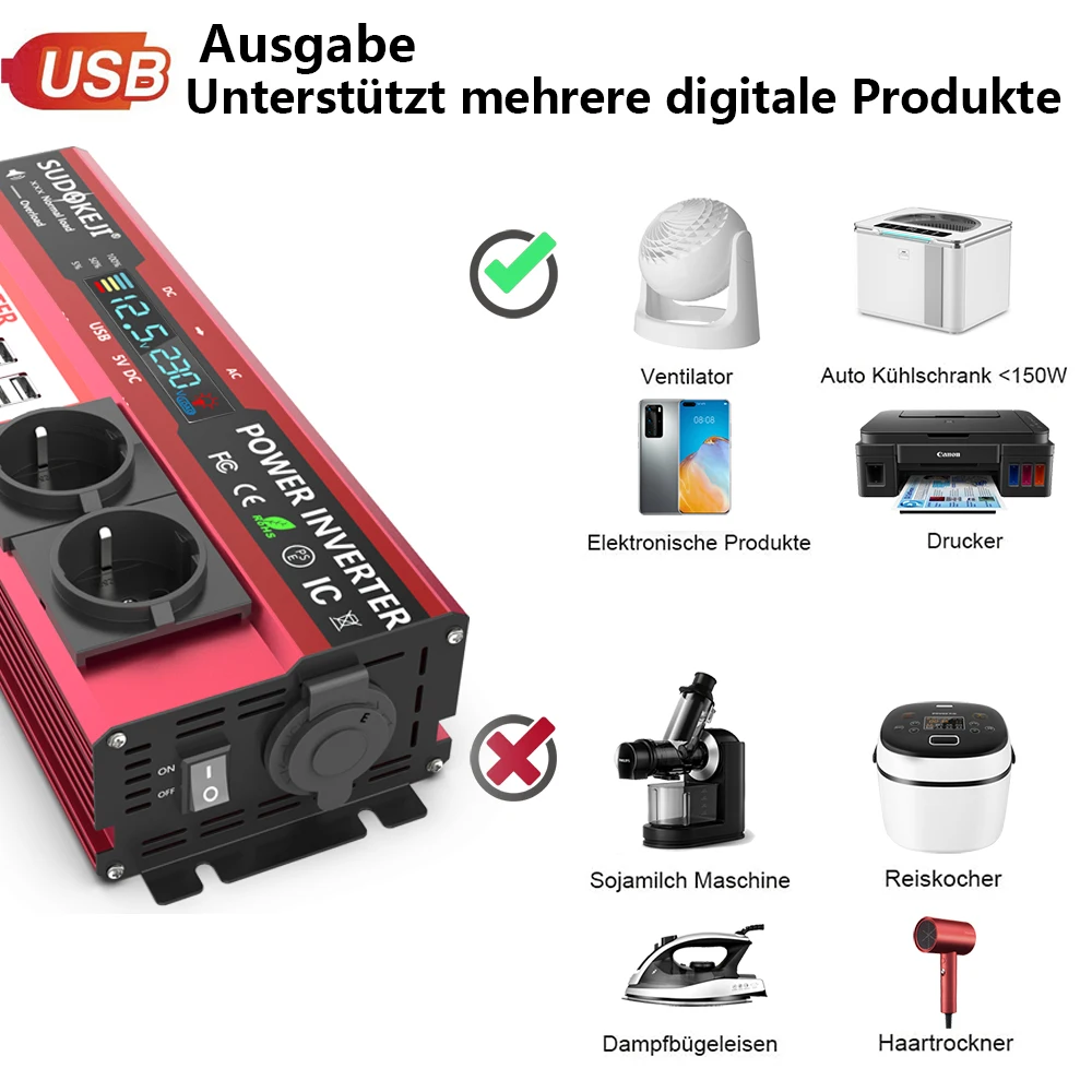Convertisseur de 12 V en 220 V - Power Inverter 12V 220V 4000W Continuous avis et prix